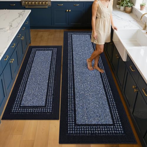 hicorfe Kitchen Runner Rugs,Set of 2 Non Slip Kitchen Mats for Floor - color: Navy Blue, size: 24"x71"+20"x48"
