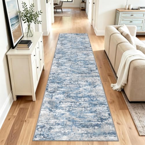 Hallway Runner Rug 3x10 Textured Non Slip Carpet Runner,Modern Ocean Blue - color: Abstract- Ocean Blue, size: 3' x 10' (Runner)