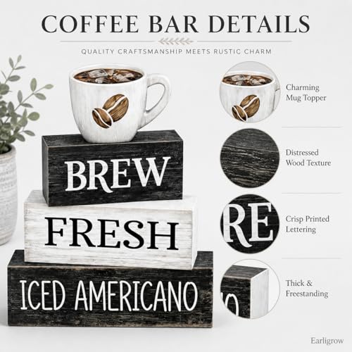 Farmhouse Coffee Table Decor, 4pcs Coffee Bar Sign Decor - style: Coffee