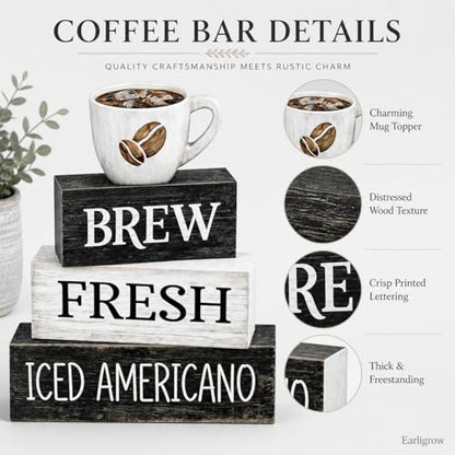 Farmhouse Coffee Table Decor, 4pcs Coffee Bar Sign Decor - style: Coffee