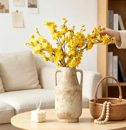 Ceramic Flower Vase with Handles, 11in Tall Rustic Vases for Centerpieces - color: 1-terracotta/10.7“