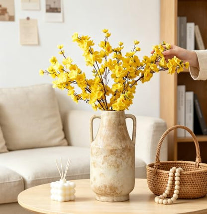 Ceramic Flower Vase with Handles, 11in Tall Rustic Vases for Centerpieces - color: 1-terracotta/10.7“