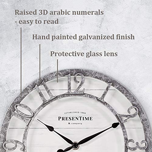 Presentime 10" Farmhouse Series Wall Clock - color: Galvanized Finish, size: 10 inch