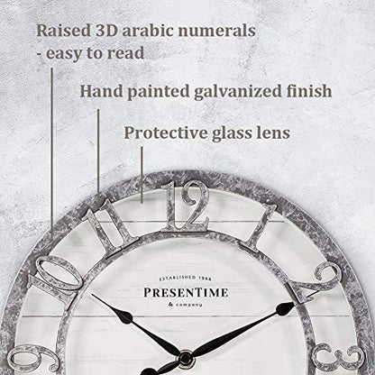 Presentime 10" Farmhouse Series Wall Clock - color: Galvanized Finish, size: 10 inch