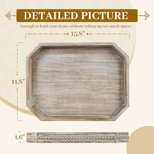 MAONAME Octagonal Wood Serving Tray, Whitewashed Farmhouse Wood Tray - color: Octagonal -Wash White, size: 15.8" x 11.8" x 1.6"