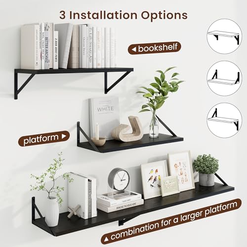Axeman Deep Floating Shelves, 24'' x 10'' Black Wall Shelves Set of 2 - color: Black, size: 24W x 10D