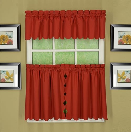 Today's Curtain, Orleans Scallop Curtain, Brick Red 36" Tier Pair and Tieback, 60" W x 36" L, Brick Red - color: Brick Red, size: 60"W x 36"L (Pack of 1)