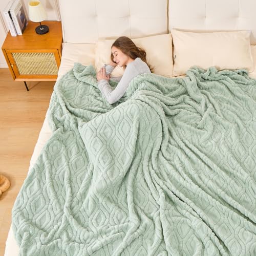 The Seacliff Blanket 50x60 Throw, Palm Sage Green – Lightweight Soft Fleece Throw Blanket for Couch, Breathable All Season, Coastal Wave Texture - color: Palm Sage Green, size: Throw 50x60