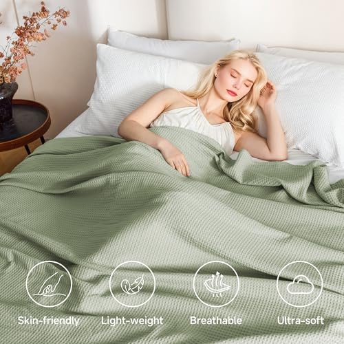 Simple&Opulence 100% Cotton Waffle Weave Throw Blanket 40"x50", Sage Green - color: Sage Green, size: Small(40"x50")