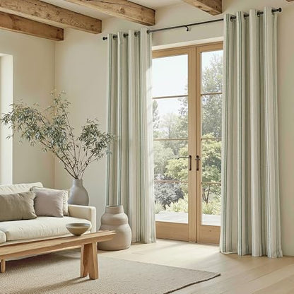 MYSKY HOME Green Striped Linen Curtains 100% Blackout 52Wx84L,2 Panels - color: Green/Blackout, size: 52"W x 84"L (Pack of 2)