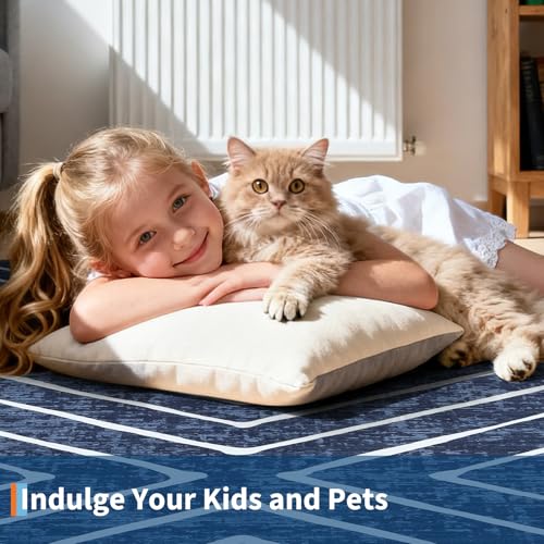 ROYHOME Large Washable Area Rug 6x9 Modern Geometric Striped Soft Carpet - color: Navy, size: 6' x 9' (Rectangular)
