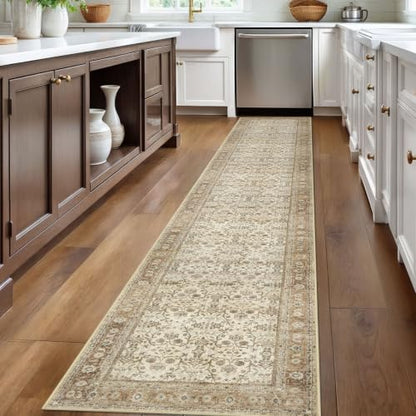 SIILOOM 2x12 Washable Runner Rug Non Slip Soft Area Rug for Hallway Kitchen - color: Beige/Brown, size: 2' x 12' (Runner)