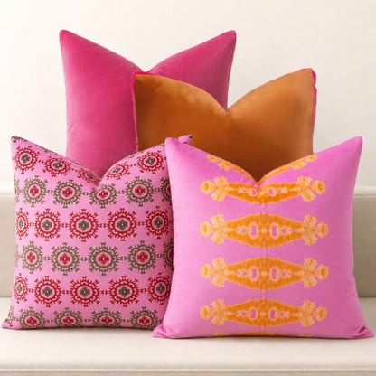 Pink Patterned Decorative Throw Pillow Covers, Set of 4, 18x18 Inch Bold Boho Accent Pillow Cover 4 Pack - color: Pink