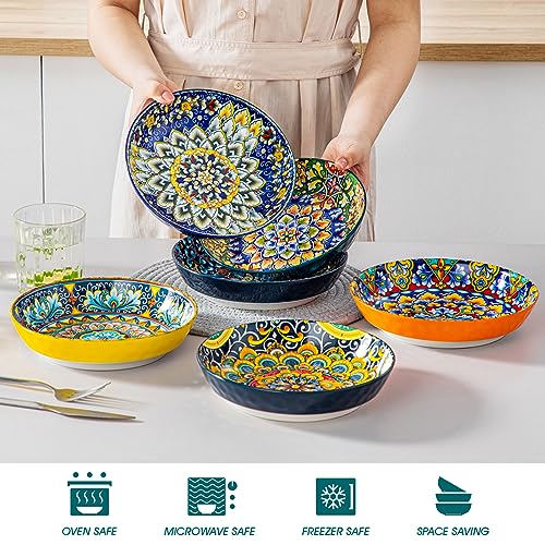 vancasso 32 Oz Pasta Bowls Set of 6, Ceramic Bohemian Soup Salad Bowls - color: Bohemian