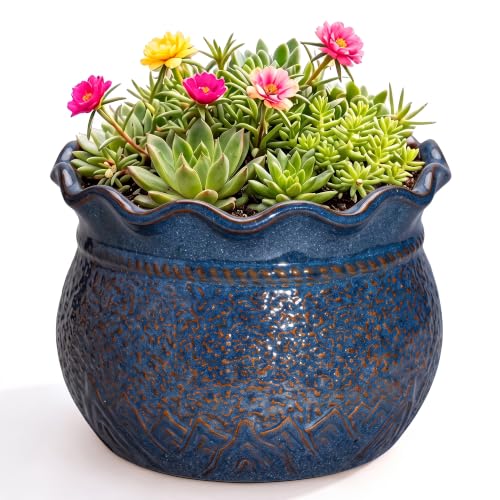 8 Inch Plant Pot, Ceramic Planter for Indoor Plants, Retro Blue - color: Retro Blue, size: 8 Inch