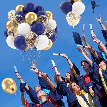 Patimate Navy Blue Gold Latex Party Balloons Set 50 pcs 12 inch - color: Navy Blue Gold