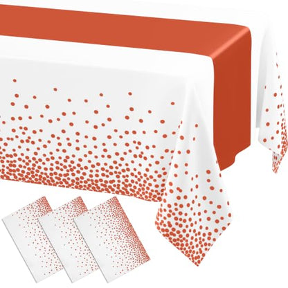 Smiry Disposable Rectangle Plastic 54 x 108 Inch Table Cloth 3 Pack - color: White and Terracotta