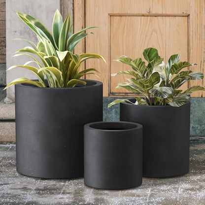 Kante Set of 3 Black Concrete Cylinder Planters 15.8" 12.9" 9.8" Dia - color: Black, size: 9.8",12.6",15.7" Dia