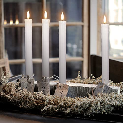 GenSwin Drip Wax Flameless Taper Candles Battery Operated with Remote Timer - color: White-B