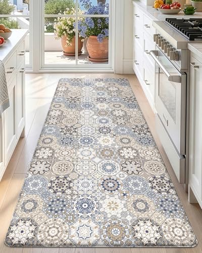DEXI Kitchen Floor Mats Cushioned Anti Fatigue Runner Rug, 24x59 - color: Blue/Beige, size: 59"L x 24"W x 0.4"Th