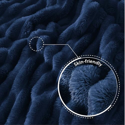 Exclusivo Mezcla Striped Queen Size Fleece Blanket for Bed, Couch, 90"x90" - color: Navy Blue, size: Queen ( 90x90 IN )