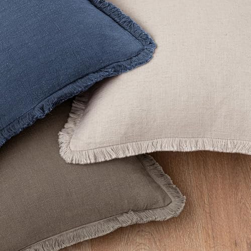 Linen Fringe Throw Pillow Covers 18x18 Inch Set of 2,Coffee - color: Coffee, size: 18" x 18" (Pack of 2)