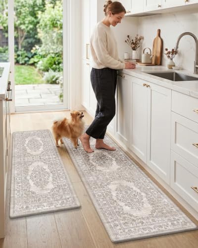 Color&Geometry Kitchen Mat 2PCs-24x59+24x87 Vintage Anti Fatigue, Khaki - color: Vintage-khaki, size: 24"x59"+24"x87"