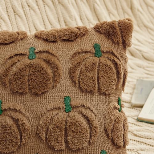 MIULEE Fall Pumpkin Pillow Covers Fall Decor Brown Green Stem 18x18 - color: Brown Green Stem, size: 18" x 18" (Pack of 2)