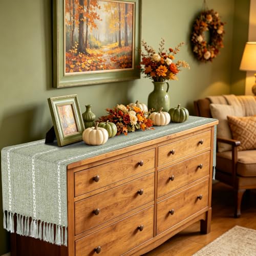 Sage Green Table Runner 15 x 72 Inches, Cotton Linen Coffee Table Cover - color: Sage Green, size: 72 inch
