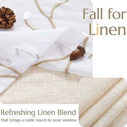 jinchan Linen Kitchen Valance Sheer Leaf Embroidered 18 Inch 1 Panel White - color: Leaf | White