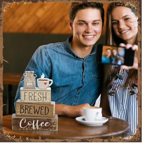 Yuntau 4 Pcs FarmhouseCoffee Bar Decor Wooden Tabletop Block Sign - style: Coffee Bar