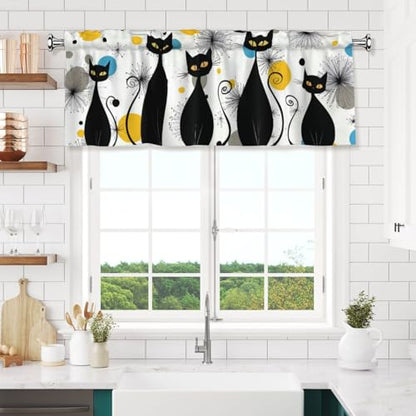Mid Century Cats Valances for Windows Rod Pocket Curtain Valance 1 Panel Short Curtains for Kitchen Bathroom Living Room Bedroom Window Treatments - color: Mid Century Cats