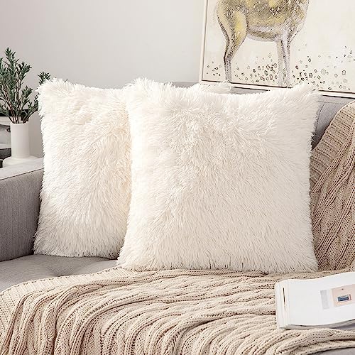 ANRODUO Plush Decorative Throw Pillow Covers Beige 18x18 Inch Pack of 2 - color: Beige, size: 18" x 18" (Pack of 2)