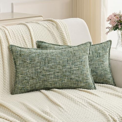 FUTEI Pack of 2 Tweed Chenille Throw Pillow Covers 12x20 Inch, Dark Green - color: Dark Green, size: 20" x 12" (Pack of 2)