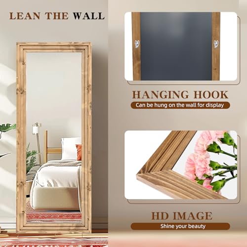 58x22in Full Length Mirror, 3-Tier Stepped Solid Wood Frame - color: Light Brown, size: 58"L x 22"W