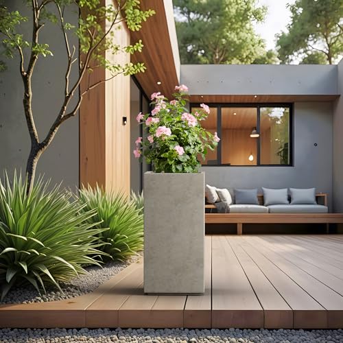 Kante Large Column Square Weathered Concrete Planter 27.6" H, Outdoor - color: Weathered Concrete, size: 27.6" H