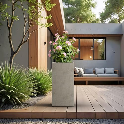 Kante Large Column Square Weathered Concrete Planter 27.6" H, Outdoor - color: Weathered Concrete, size: 27.6" H