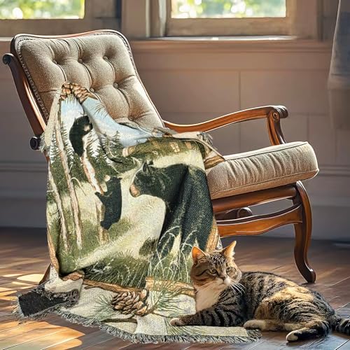 Log Cabin Bear Family Woven Tapestry Throw Blanket 50"x60" - color: Bear Family