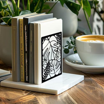 Peacoblue 5.3"x4.3"x7.9" Metal Bookends, Heavy Duty Book Ends for Shelves - color: Tropical Monstera Deliciosa Leaves