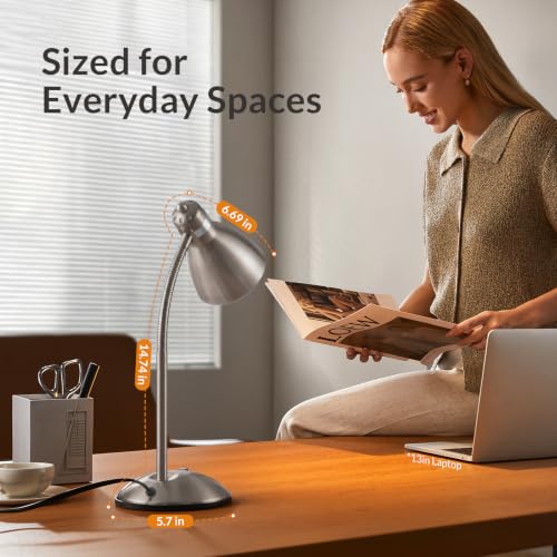 LEPOWER Metal Desk Lamp, Adjustable GooseNeck Reading Light for Bedroom - color: Silver