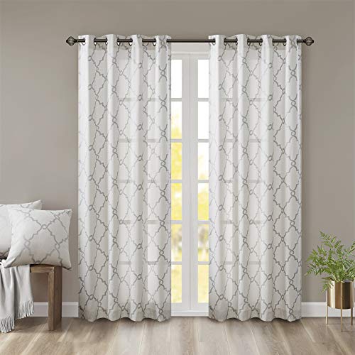 Madison Park Fretwork Print Window Curtain 1 Panel, 50x63 Ivory/Grey - color: Ivory/Grey, size: 50"W x 63"L (Pack of 1)