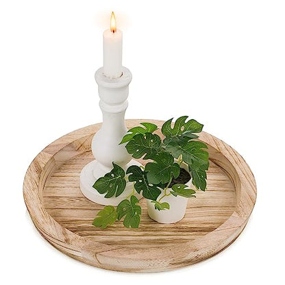 Hanobe Wooden Decortaive 커피 테이블 트레이, 원형 캔들 홀더 센터피스 - color: 라이트 번트 우드