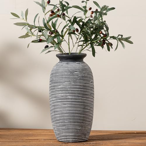 Ceramic Rustic Vase, Large Flower Farmhouse Vases Home Decor, 12.5" Tall Pottery Decorative Pampas Vase for Table Living Room Entryway Mantel Bookshelf Bedroom Bathroom Kitchen-Black - color: 12.5“ H - Black