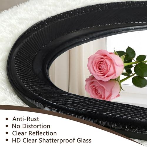 POZINO 40"X20" Irregular Wall Mirror, Black Asymmetrical Wood Mirror - size: 40"L x 20"W