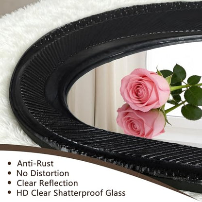 POZINO 40"X20" Irregular Wall Mirror, Black Asymmetrical Wood Mirror - size: 40"L x 20"W