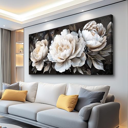 QIYILEXWART Large Wall Decor For Living Room Canvas Wall Art For Office Modern Wall Decorations For Bedroom White Peony Landscape Painting Farmhouse Pictures Artwork Room Home Decor 24x48 In - color: White Peony Art Print, size: 48"L x 24"W