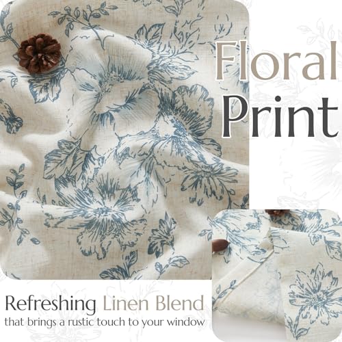 jinchan Blue Floral Linen Kitchen Tier Curtains and Valance Set 3 Pieces - color: Alice | Blue on Linen, size: 26"W x 36"L (Pack of 3)