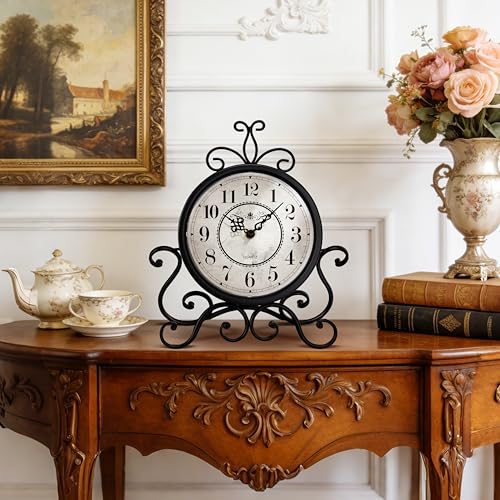 Mantel Clock Vintage Table Clock on Stand Desk Shelf Desktop Clocks Silent - color: Retro-black
