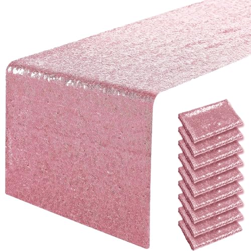 Pufogu 12 x 72 inches Light Pink Sequin Table Runner, 2 Packs - color: Light Pink