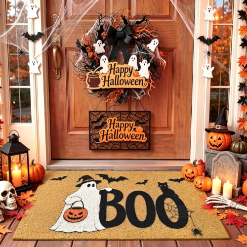 Halloween Welcome Mat Spooky Boo Non-Slip Front Door Mat, 17x29 in - color: Spooky Boo